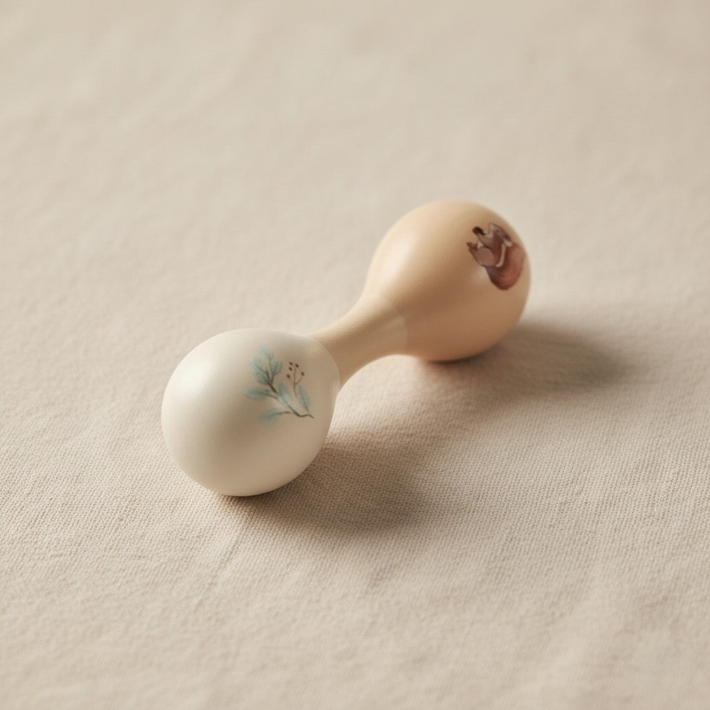 Double Wooden Rattle — Squirrel Edition
