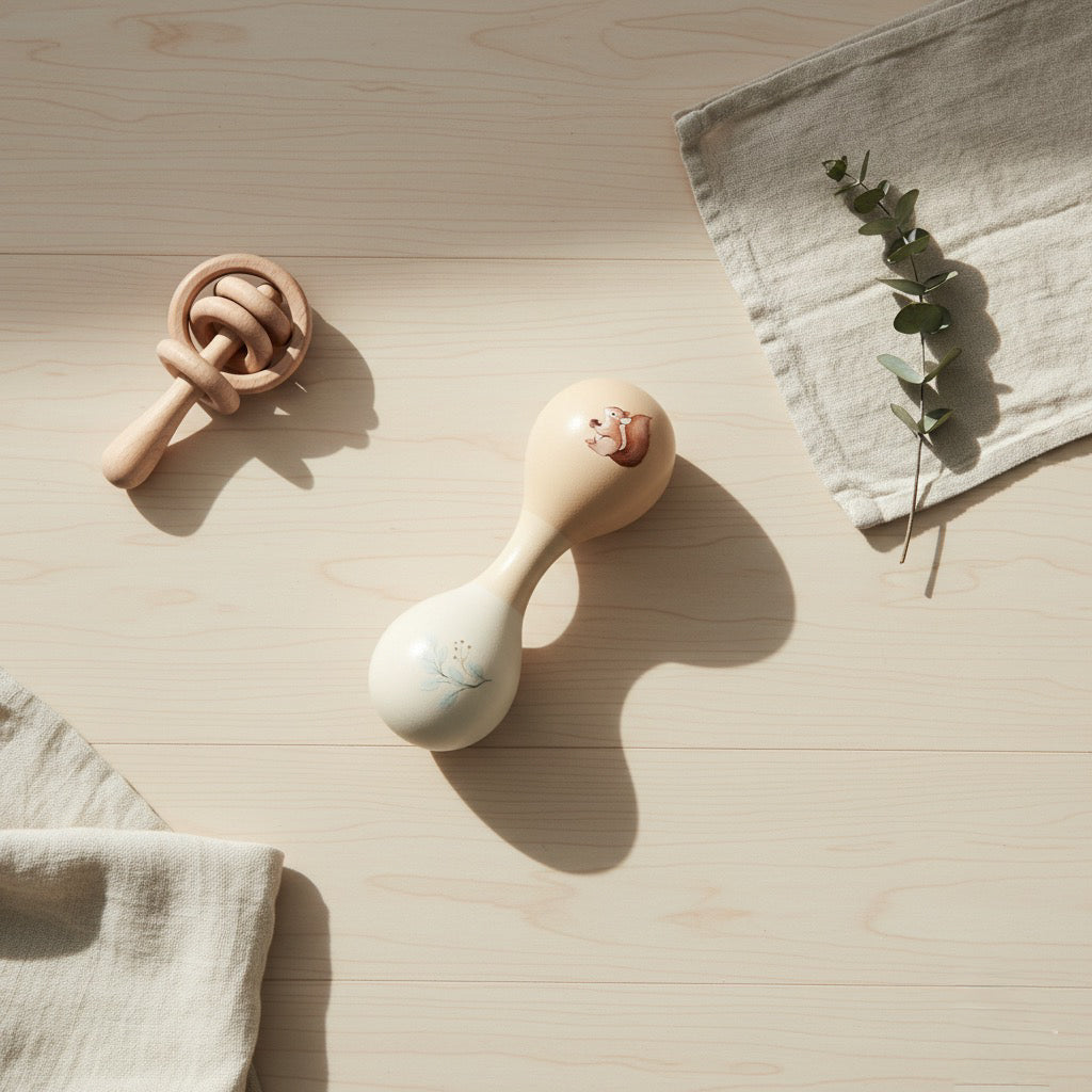 Double Wooden Rattle — Squirrel Edition